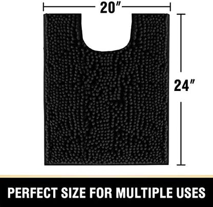 H.VERSAILTEX Toilet Mat U Shaped Bathroom Rugs Bath Mats for Bathroom Non Slip Luxury Chenille Bath Mat U Shape 20x24 Extra Soft and Absorbent Shaggy Rugs Washable Dry Fast - Black