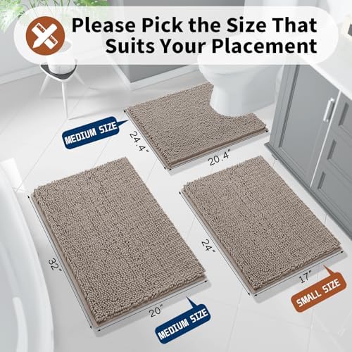 Yimobra Toilet Rugs U Shaped Washable - 24"x20" Non Slip Plush Contour Bath Rugs for Toilet - Super Soft Absorbent Quick Dry Toilet Mats for Bathroom,Camel