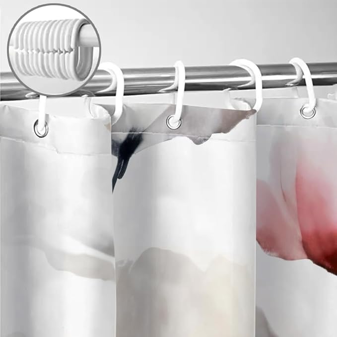 Sanzugh Boho Floral Shower Curtain, Cream Tan Beige Red Grey White Flower Farmhouse Fabric Shower Curtains Set for Bathroom Decorative with Hooks 72 X 72 inch Spring Bath Decor