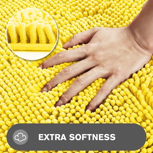 Yellow Bathroom Rug – Absorbent and Washable Bath Mat, Non-Slip, Thick Soft Chenille Bath Rugs for Bathroom Floor, Shower, Sink - 26" x 44"