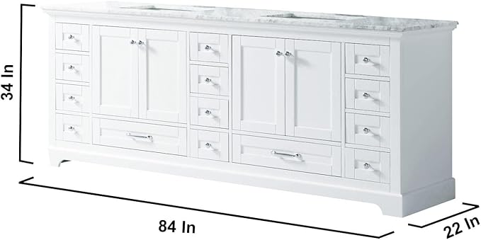 Dukes 84 in. W x 22 in. D White Double Bath Vanity, Carrara Marble Top, and 34 in. Mirrors LD342284DADSM34