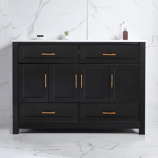 LZ LEISURE ZONE 48" Bathroom Vanity with Ceramic Sink Combo, Abundant Cabinet -4 Soft Close Doors and 4 Drawers, Black