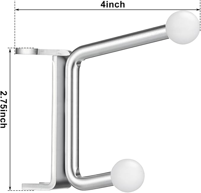 Novabright 2 Pack Door Hinge Hanger Hook Behind Door Towel Rack Double Hook Doors Towel Bar Holder Hinge Mounted for Compact Spaces, Small Bathrooms, and Bedroom (Silver)