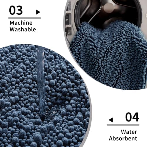 Disolla Blue Bathroom Runner Rug 24x55 Inch - Long Chenille Bath Mat, Extra Soft Shaggy Plush Absorbent Runner, Non-Slip Washable Rug for Tub, Bedside and Kitchen