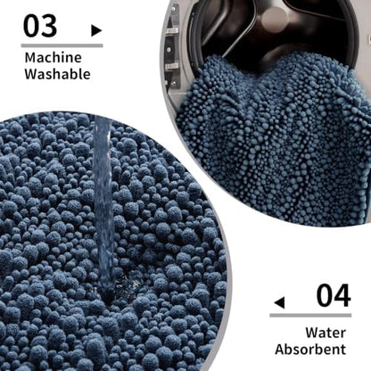 Disolla Toilet Rug 24x24 Inch - Blue U-Shaped Bathroom Floor Mat, Soft Shaggy Plush Absorbent Chenille Contour Rug, Non-Slip Washable Pedestal Base Rug