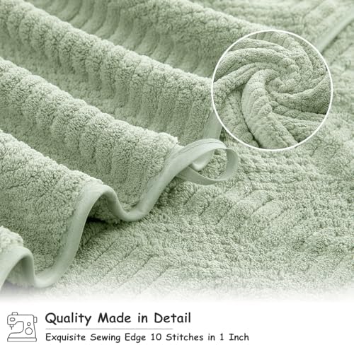 18 Pcs Green Woven Family Towels Set-6 Bath Sheets,6 Hand Towels,6 Washcloths Soft Polyester Towels Absorbent Shower Towel Quick Dry Beach Chair Towel Lint Less Towels Set for Bathroom Spa Gym Hotel