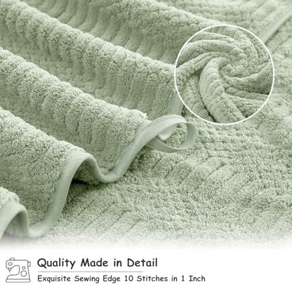 18 Pcs Green Woven Family Towels Set-6 Bath Sheets,6 Hand Towels,6 Washcloths Soft Polyester Towels Absorbent Shower Towel Quick Dry Beach Chair Towel Lint Less Towels Set for Bathroom Spa Gym Hotel