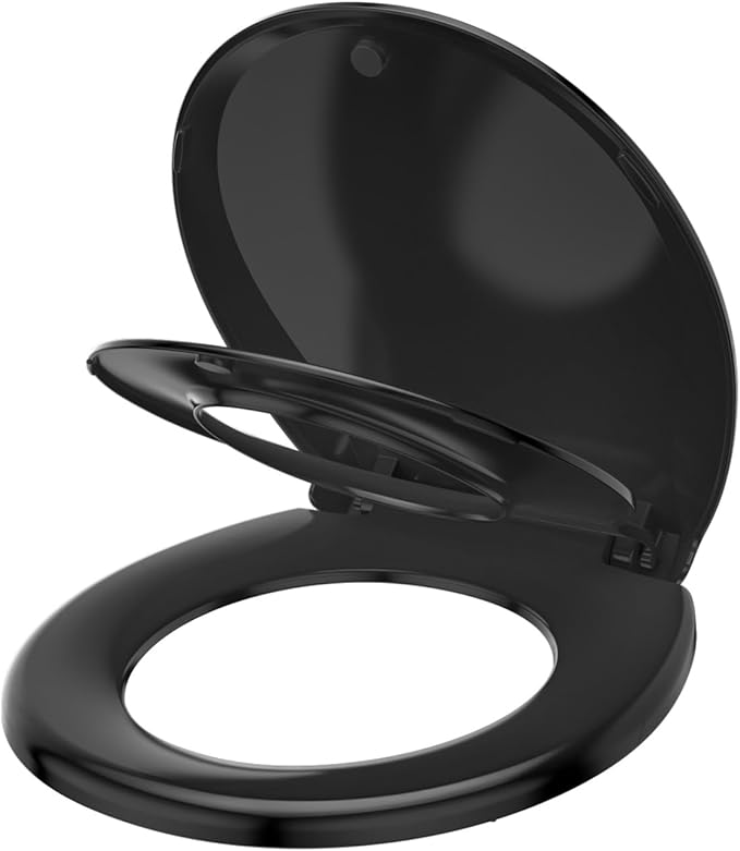 Round Toddler Toilet Seat Adult/Child,Built-In Potty Training Seat, Soft Quiet Close Non-Slip Seat,Magnetic Kids Seat and Cover,Black