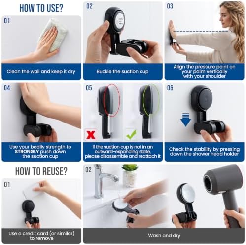TAILI Suction Shower Head Holder,Height Angle Adjustable,Universal,Black