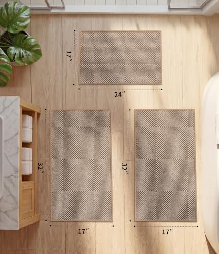 YIHOUSE Khaki Bathroom Rugs Sets 3 Pieces,Thin Bath Mat Quick Dry