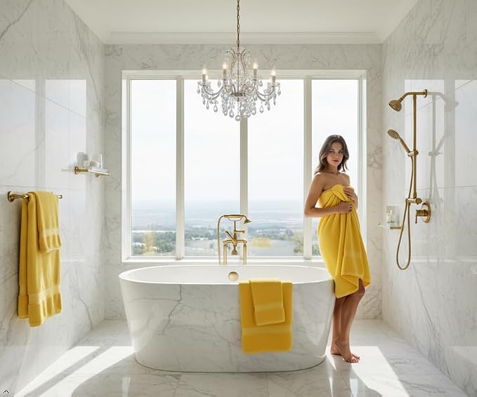 CRAFTBERRY- 6 Piece Cotton Bath Towel Set- 2 Bath - 2 Hand - 2 Face, Yellow | 100% Cotton • Thick & Plush • Hotel Quality • Ultra Soft • Highly Absorbent • Quick Dry • Low Lint • Machine Washable