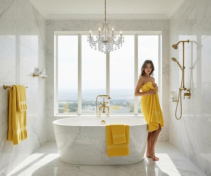 CRAFTBERRY- 6 Piece Cotton Bath Towel Set- 2 Bath - 2 Hand - 2 Face, Yellow | 100% Cotton • Thick & Plush • Hotel Quality • Ultra Soft • Highly Absorbent • Quick Dry • Low Lint • Machine Washable
