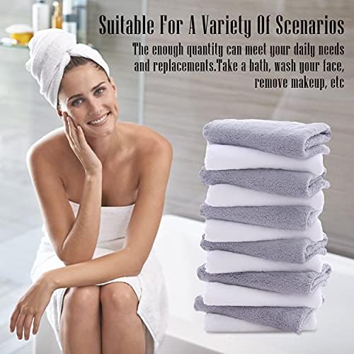 TENSTARS 12 Pack Premium Washcloths Set - Quick Drying- Soft Microfiber Coral Velvet Highly Absorbent Wash Clothes - Multipurpose Use as Bath, Spa, Facial, Fingertip Towel (Grey and White)