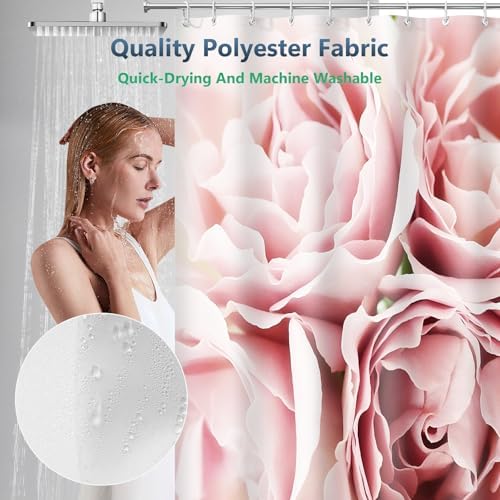 Dusty Pink Roses Romantic Floral Art Shower Curtain with Hooks 72 x 72 Inch