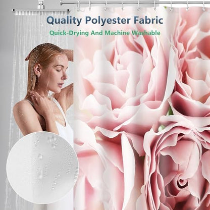 Dusty Pink Roses Romantic Floral Art Shower Curtain with Hooks 72 x 72 Inch