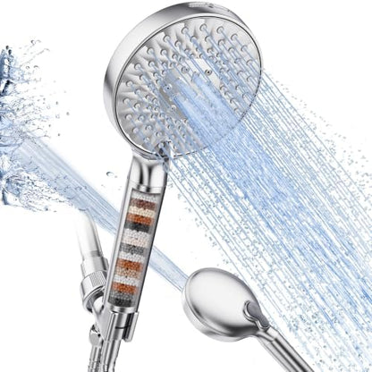 SR SUN RISE Filtered Shower Head with Handheld High Pressure 9 Spray Mode Showerhead Detachable Shower Head Water Softener Filters Beads for Hard Water Remove Chlorine 1 Filter 1.8GPM Chrome