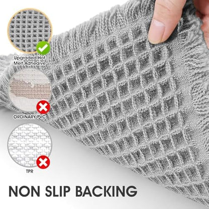 IM HOME Waffle Bath Mat Light Grey 24"x17", Boho Woven Modern Bath Mat Rugs, Absorbent Non Slip Bathroom Rugs, Soft Washable Bath Rugs with Tassels for Bathroom, Bedroom, Kitchen, Shower, Tub
