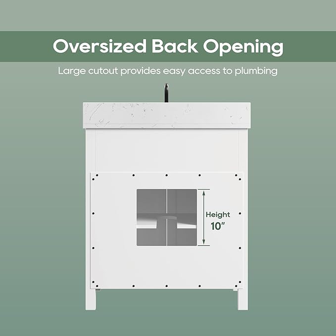 30 Inch White Bathroom Vanity with Sink, Farmhouse Bathroom Vanities Cabinet with Soft Closing Doors, Vanity for Bathroom with Apron Farm Sink, Solid Wooden Frame