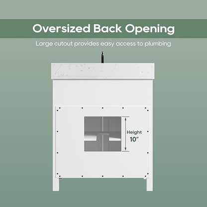30 Inch White Bathroom Vanity with Sink, Farmhouse Bathroom Vanities Cabinet with Soft Closing Doors, Vanity for Bathroom with Apron Farm Sink, Solid Wooden Frame
