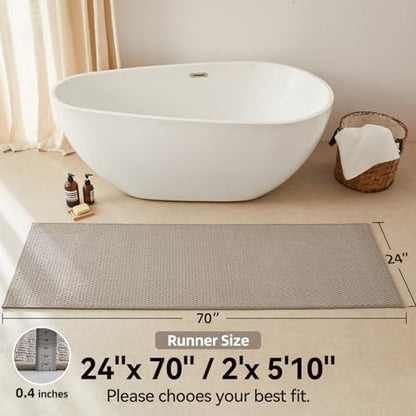 Triohero Bathroom Runner Rugs, Long Bath Mat Runner Washable Thin Quick Dry Low Pile Bathroom Runner Rugs Non Slip, Beige 24"x70"