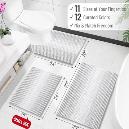 OLANLY Toilet Rugs U-Shaped 24x20, Chenille Contour Bath Mat, Light Grey