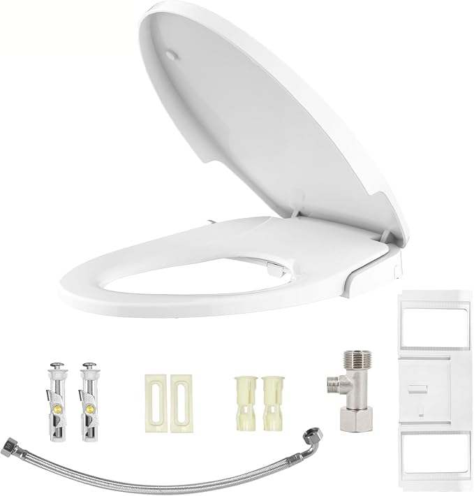 Round Bidet Toilet Seat with Quiet-Close, Non-Electric Bidet Toilet Seat with Self Cleaning Dual Nozzles, Fit Round Toilet Seat, Bidet Attachment for Toilet, White Bidet Seat