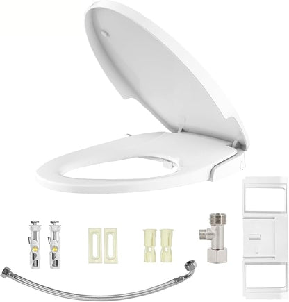 Round Bidet Toilet Seat with Quiet-Close, Non-Electric Bidet Toilet Seat with Self Cleaning Dual Nozzles, Fit Round Toilet Seat, Bidet Attachment for Toilet, White Bidet Seat