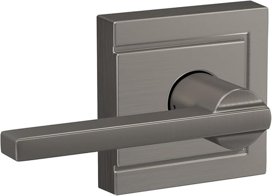 SCHLAGE F10 LAT 619 ULD Latitude Lever with Upland Trim Hall and Closet Lock, Satin Nickel