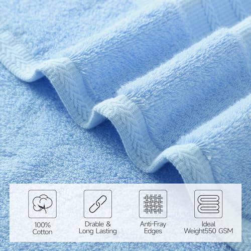 REDKISS 8 Piece Blue Towels Set - 100% Cotton Towels Set with 2 Large Bath Towels, 2 Hand, 4 Washcloths, 600 GSM Highly Absorbent Bath Towel Sets, Blue Quick Dry Shower Towel for Family Dorm Gym