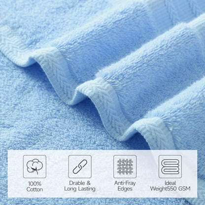 REDKISS 8 Piece Blue Towels Set - 100% Cotton Towels Set with 2 Large Bath Towels, 2 Hand, 4 Washcloths, 600 GSM Highly Absorbent Bath Towel Sets, Blue Quick Dry Shower Towel for Family Dorm Gym