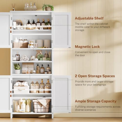 TEENFON 66.9" H Tall Bathroom Storage Cabinet with 4 Doors & 2 Open Shelves