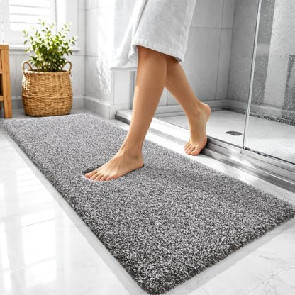 OLANLY Microfiber Bathroom Rugs 47x20, Quick Dry Mat, Dark Brown and White