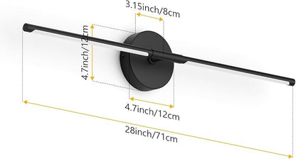 Modern Bathroom Vanity Light Bar 28inch Black LED Vanity Lighting Fixture 5000K Bathroom Sconce 360° Rotate