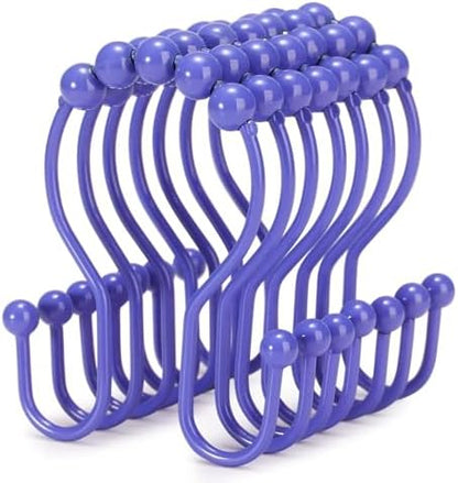 Goowin Shower Curtain Hooks, 12 Pcs Shower Curtain Rings, Stainless Steel Shower Curtain Hangers, Double Hook Shower Curtain Hooks, Smooth Sliding Anti-Drop Shower Rings for Curtain (Purple)