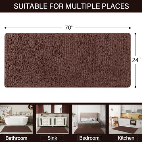 LOCHAS Luxury Bathroom Rug Shaggy Bath Mat 24 x 70 Inch, Brown