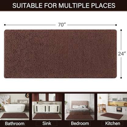 LOCHAS Luxury Bathroom Rug Shaggy Bath Mat 24 x 70 Inch, Brown