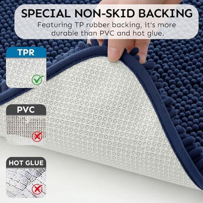 Secura Bathroom Rugs 47x28, Ultra Soft Chenille Bath Mat, Super Absorbent & Quick Dry Bathroom Mat, Non Slip Machine Washable Bath Rugs for Tub, Shower, Home Decor Accessories (Blue)