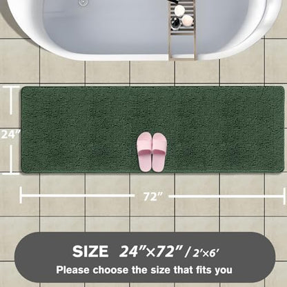 Bathroom Runner Rug 24 x 72 Non Slip – Extra Long Bath Mat | Absorbent and Washable Thick Chenille Runner Rug for Bathroom, Shower, Tub, Sink(Hunter Green)