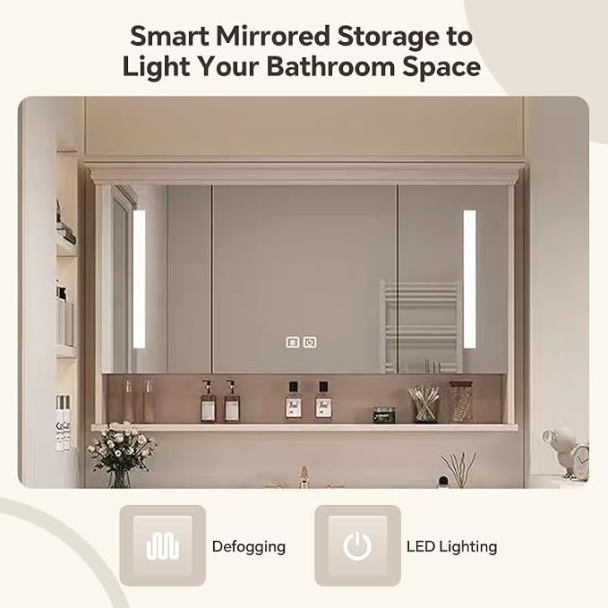 American Minimalist Bathroom Vanity with Sink Mirror 36-92IN, Premium Solid Wood Vanity with LED Lighting& Defogging