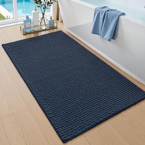 DEXI Chenille Bath Mat 43x24, Soft Absorbent Bathroom Rugs, Navy