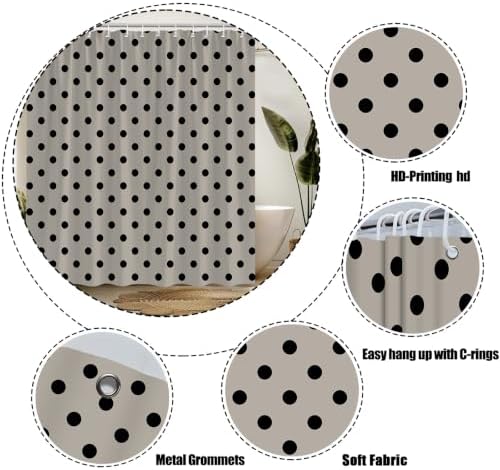 Polka Dot Shower Curtain Bathroom Decor with Hooks,75" Wx70 H
