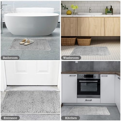 Yeaban Chenille Gray Bathroom Rug 20"x32", Non-Slip Rubber Backing