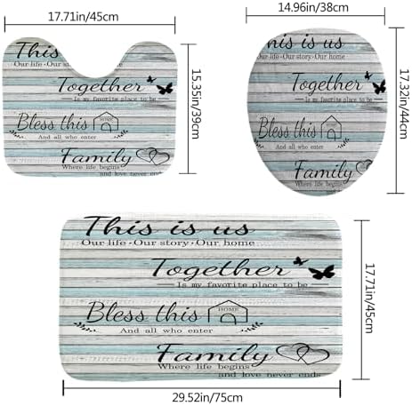 4Pcs Family Shower Curtain Sets with Non-Slip Rugs