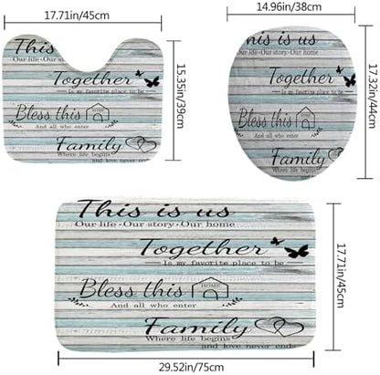 4Pcs Family Shower Curtain Sets with Non-Slip Rugs