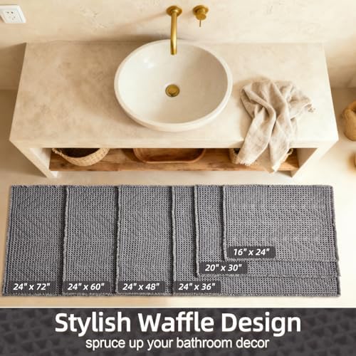 Sunfly Bath Rugs, Extra Soft Absorbent Waffle Bath Mat Quick Dry & Washable, Grey Bathroom Rug for Shower Floor with Boho Decor, 20"x30" Grey