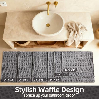 Sunfly Bath Rugs, Extra Soft Absorbent Waffle Bath Mat Quick Dry & Washable, Grey Bathroom Rug for Shower Floor with Boho Decor, 20"x30" Grey