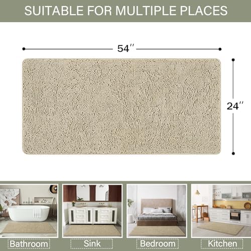 LOCHAS Luxury Bathroom Rug Shaggy Bath Mat 24 x 54 Inch, Beige