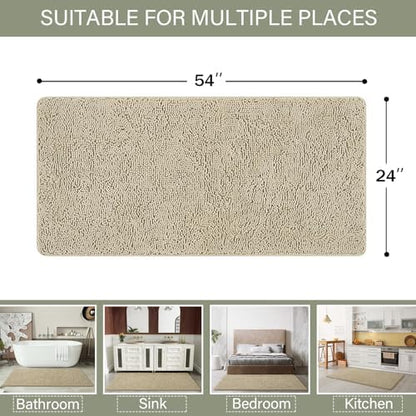 LOCHAS Luxury Bathroom Rug Shaggy Bath Mat 24 x 54 Inch, Beige