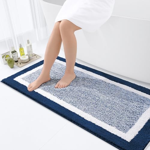 OLANLY Bathroom Runner Rugs 47x24, Long Bath Mats for Bathroom Floor, Navy