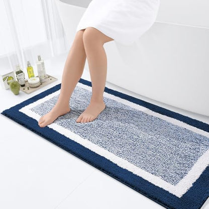 OLANLY Bathroom Runner Rugs 47x24, Long Bath Mats for Bathroom Floor, Navy